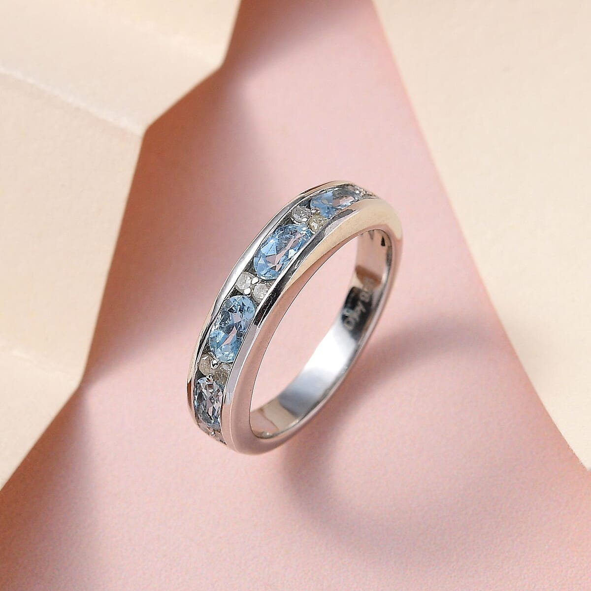 Santa Maria Aquamarine and Diamond Half Eternity Band Ring in Platinum Over Sterling Silver (Size 8.0) 1.00 ctw image number 1