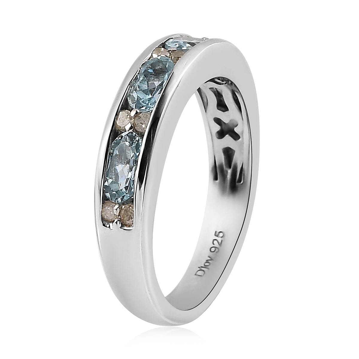 Santa Maria Aquamarine and Diamond Half Eternity Band Ring in Platinum Over Sterling Silver (Size 8.0) 1.00 ctw image number 3