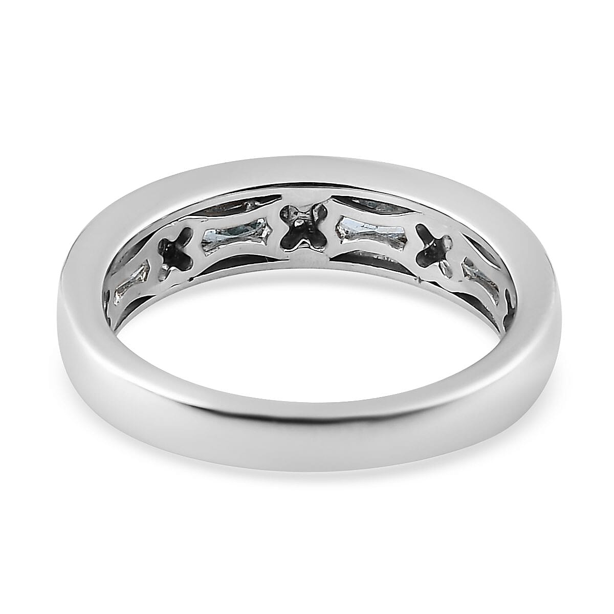 Santa Maria Aquamarine and Diamond Half Eternity Band Ring in Platinum Over Sterling Silver (Size 8.0) 1.00 ctw image number 4