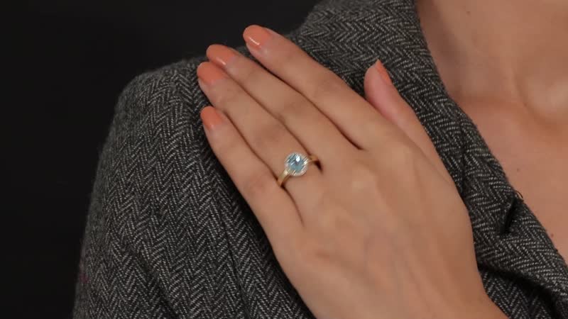 LUXORO 14K Yellow Gold AAA Santa Maria Aquamarine and G-H I2 Diamond Halo Ring 3.35 Grams 1.30 ctw