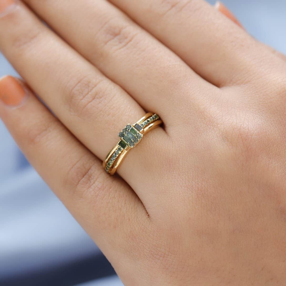 Green Diamond Ring in Vermeil Yellow Gold Over Sterling Silver 0.33 ctw image number 2