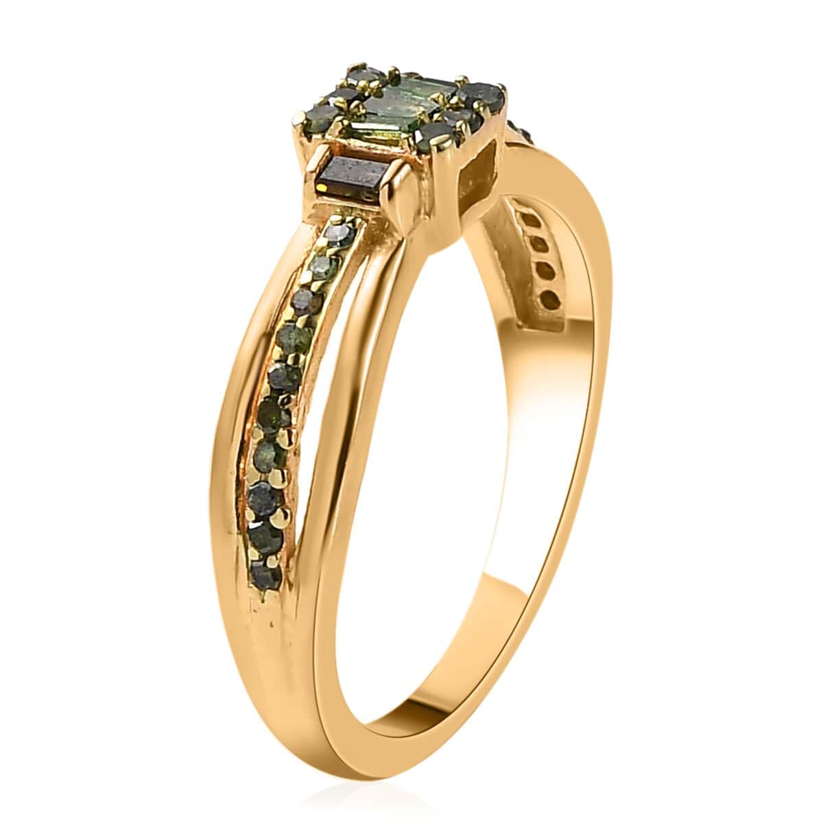 Green Diamond Ring in Vermeil Yellow Gold Over Sterling Silver 0.33 ctw image number 3