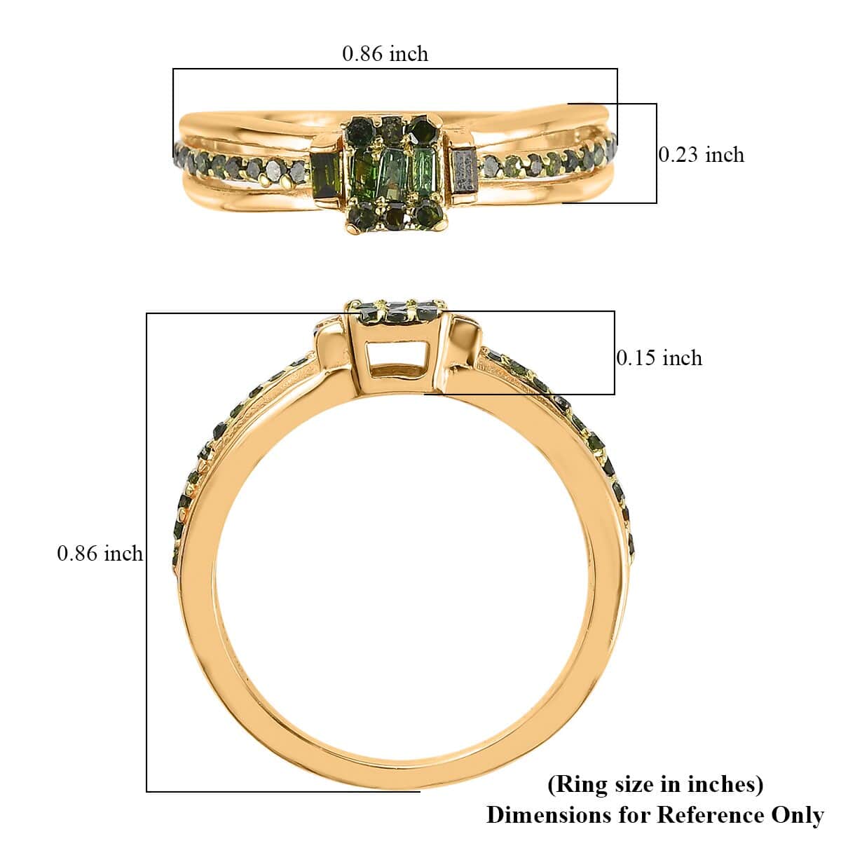 Green Diamond Ring in Vermeil Yellow Gold Over Sterling Silver 0.33 ctw image number 5