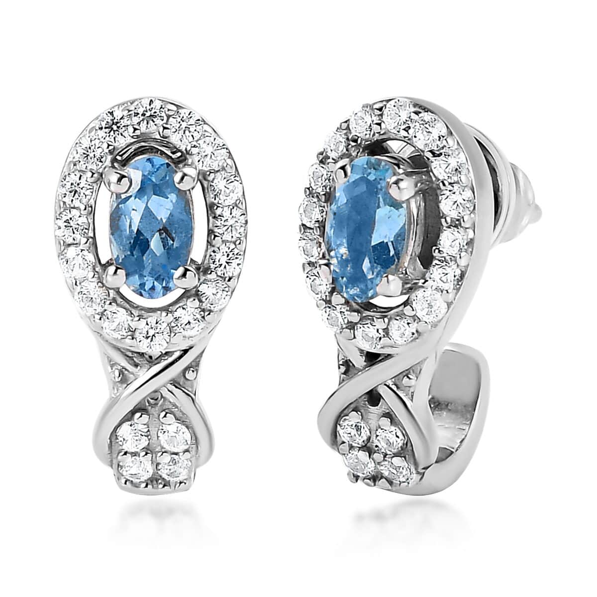 Santa Maria Aquamarine and White Zircon Earrings in Platinum Over Sterling Silver 0.85 ctw image number 0