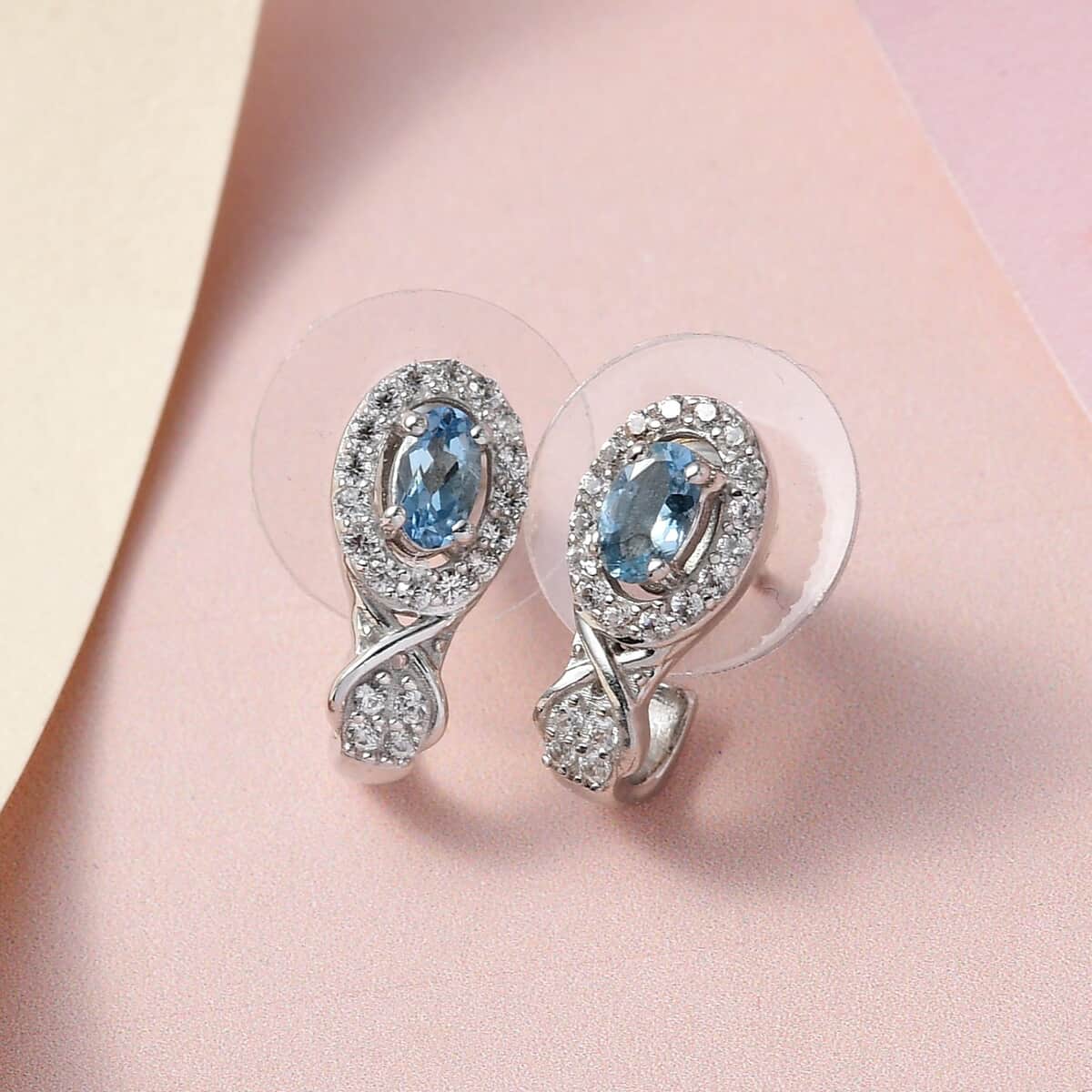 Santa Maria Aquamarine and White Zircon Earrings in Platinum Over Sterling Silver 0.85 ctw image number 1