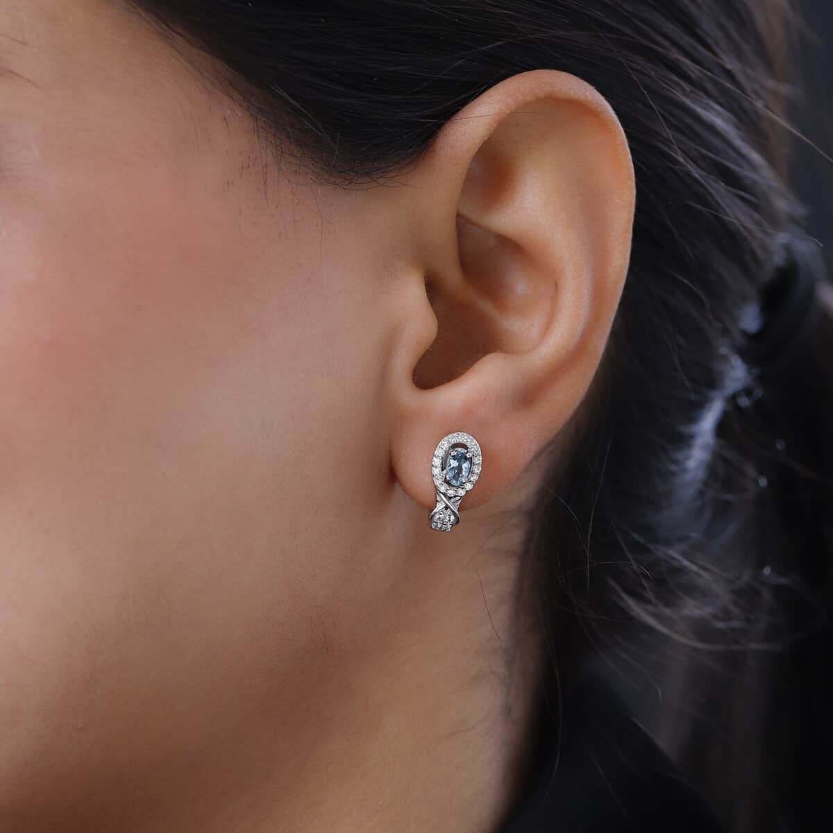 Santa Maria Aquamarine and White Zircon Earrings in Platinum Over Sterling Silver 0.85 ctw image number 2