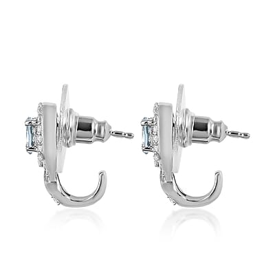 Santa Maria Aquamarine and White Zircon Earrings in Platinum Over Sterling Silver 0.85 ctw
