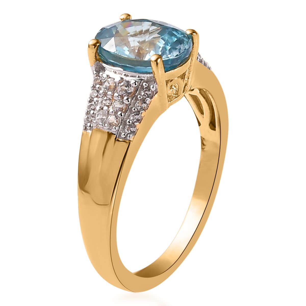 Premium Cambodian Blue Zircon and Natural White Zircon Ring in Vermeil Yellow Gold Over Sterling Silver (Size 10.0) 2.85 ctw image number 3