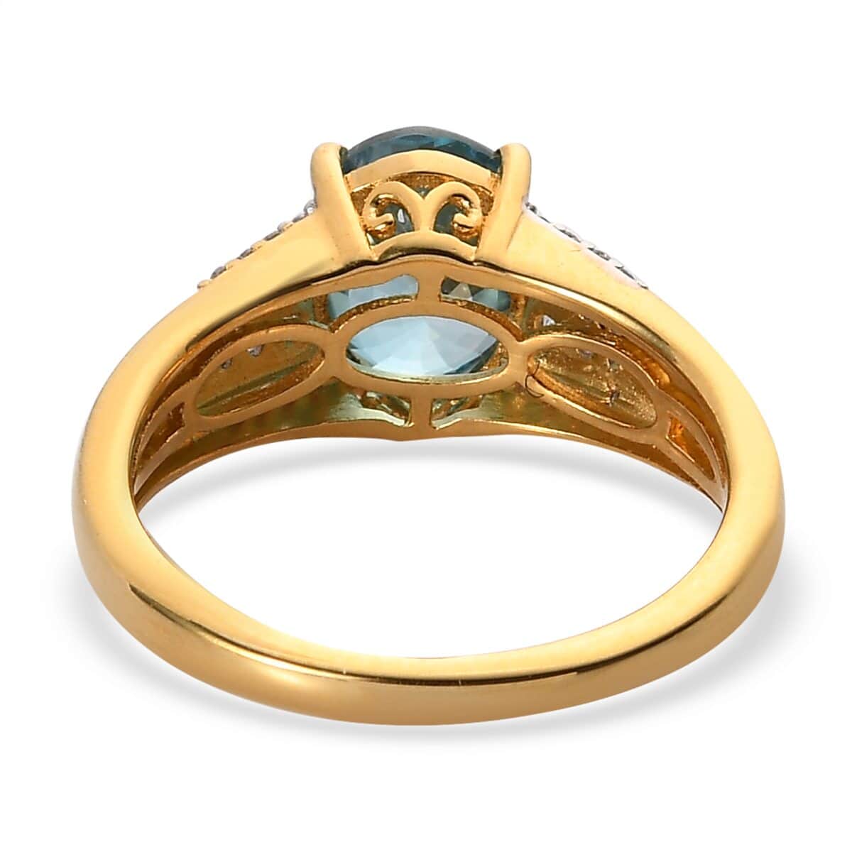 Premium Cambodian Blue Zircon and Natural White Zircon Ring in Vermeil Yellow Gold Over Sterling Silver (Size 10.0) 2.85 ctw image number 4