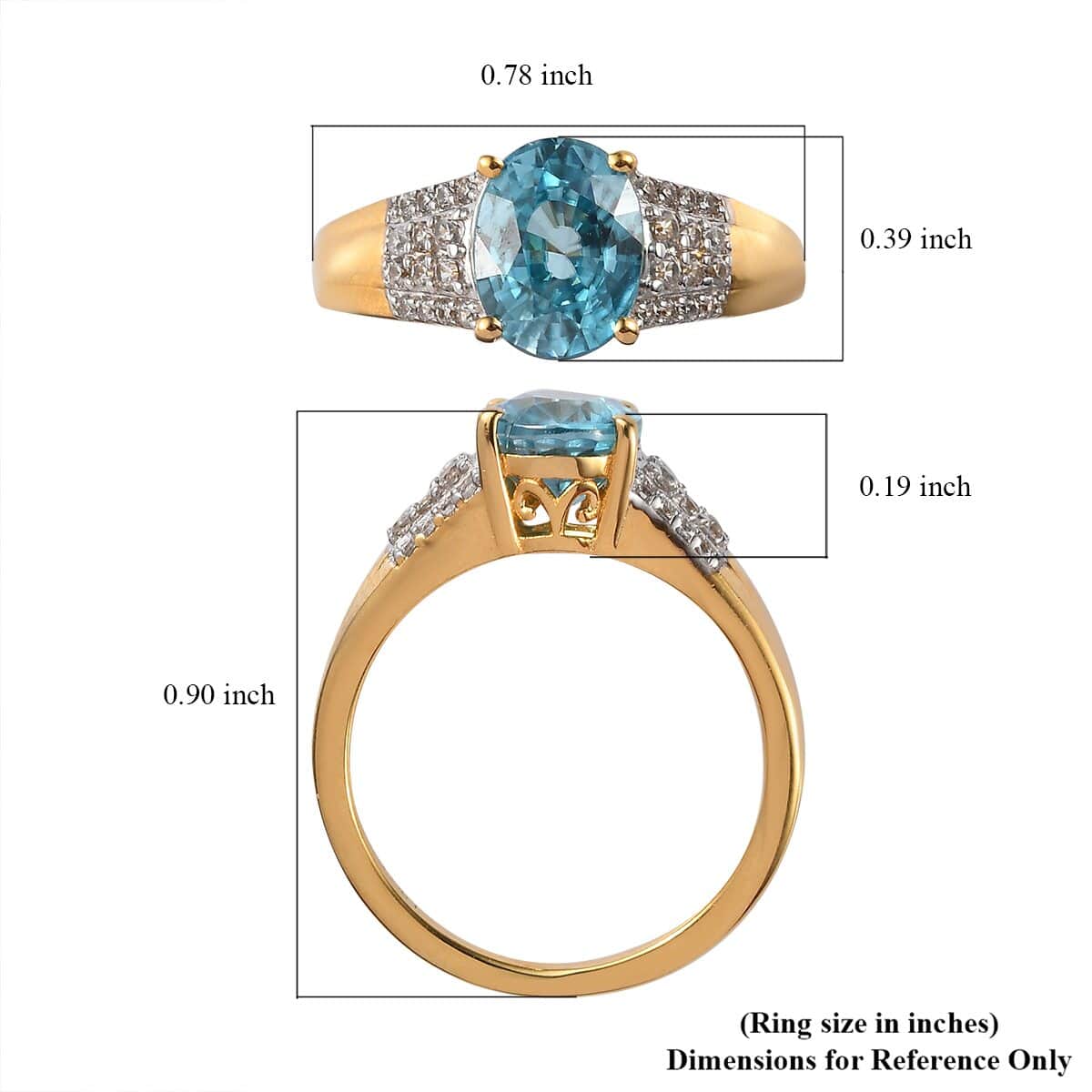 Premium Cambodian Blue Zircon and Natural White Zircon Ring in Vermeil Yellow Gold Over Sterling Silver (Size 10.0) 2.85 ctw image number 5