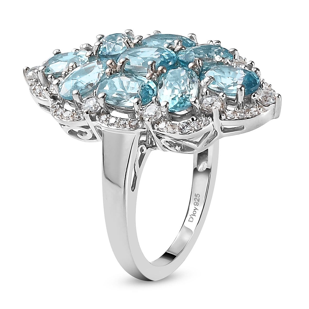 Premium Cambodian Blue Zircon and Natural White Zircon Ring in Platinum Over Sterling Silver 7.70 ctw image number 3