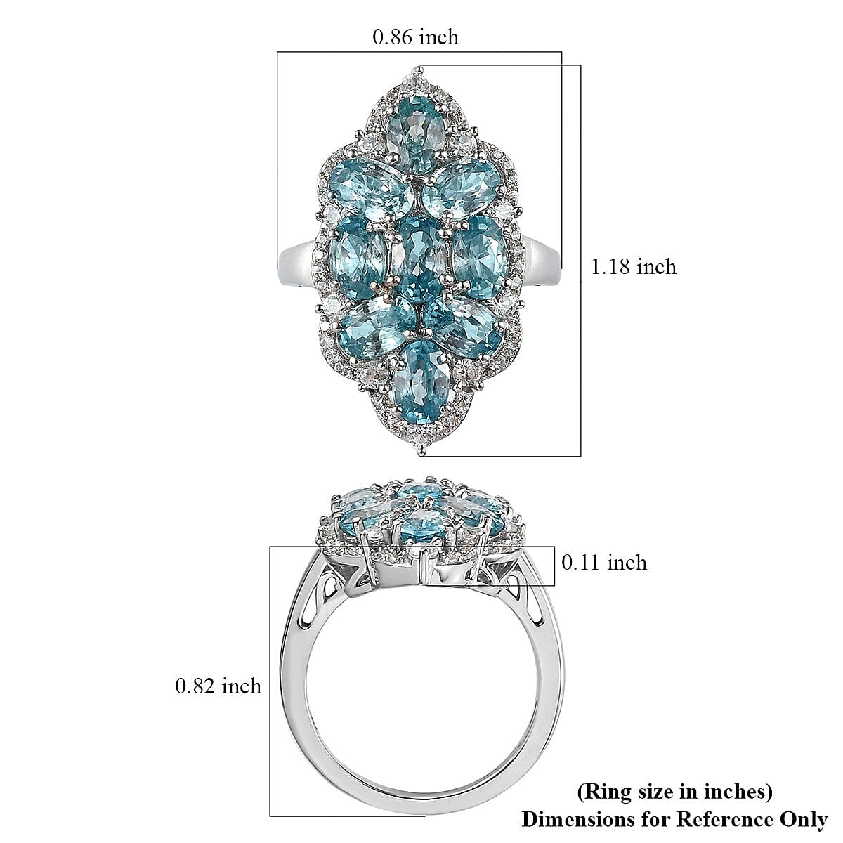 Premium Cambodian Blue Zircon and Natural White Zircon Ring in Platinum Over Sterling Silver 7.70 ctw image number 5