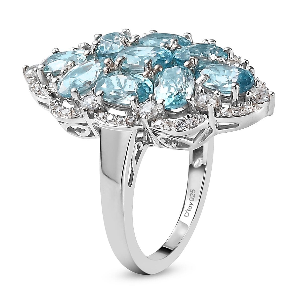Premium Cambodian Blue Zircon and Natural White Zircon Ring in Platinum Over Sterling Silver (Size 6.0) 7.70 ctw image number 3