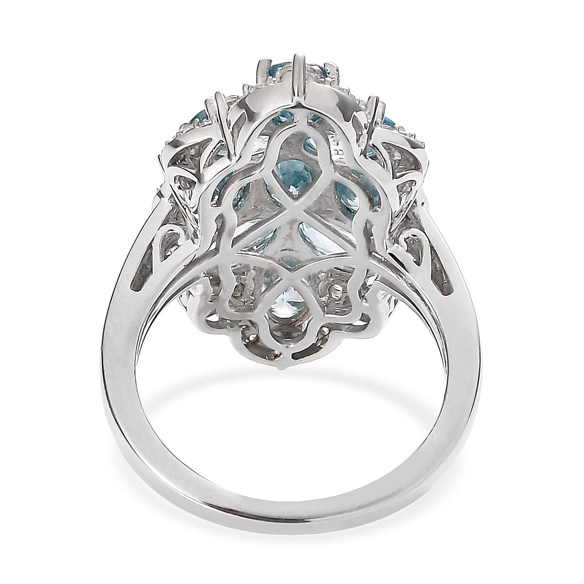 Premium Cambodian Blue Zircon and Natural White Zircon Ring in Platinum Over Sterling Silver (Size 8.0) 7.70 ctw image number 4