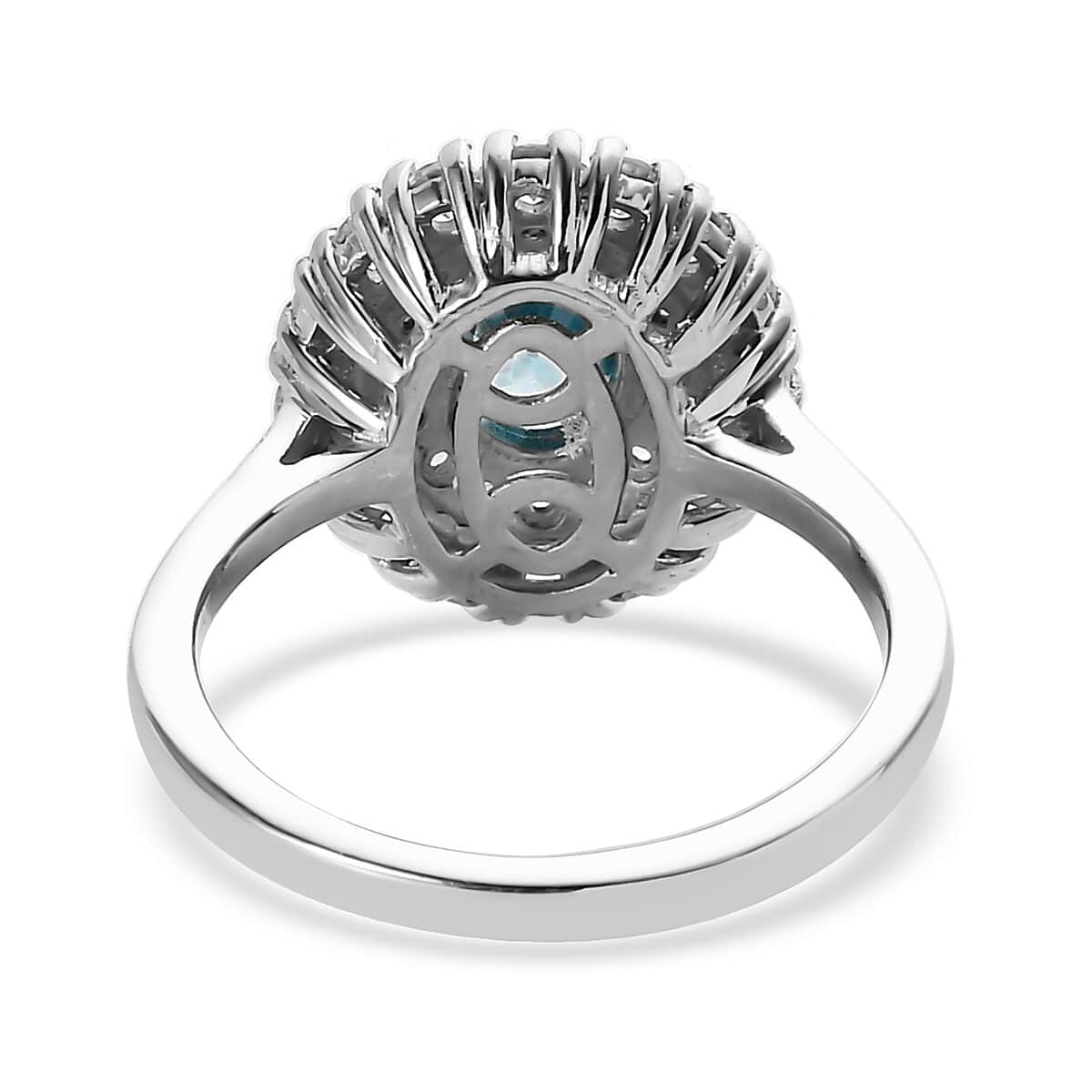 Premium Cambodian Blue Zircon and Natural White Zircon Double Halo Ring in Platinum Over Sterling Silver 3.40 ctw image number 4