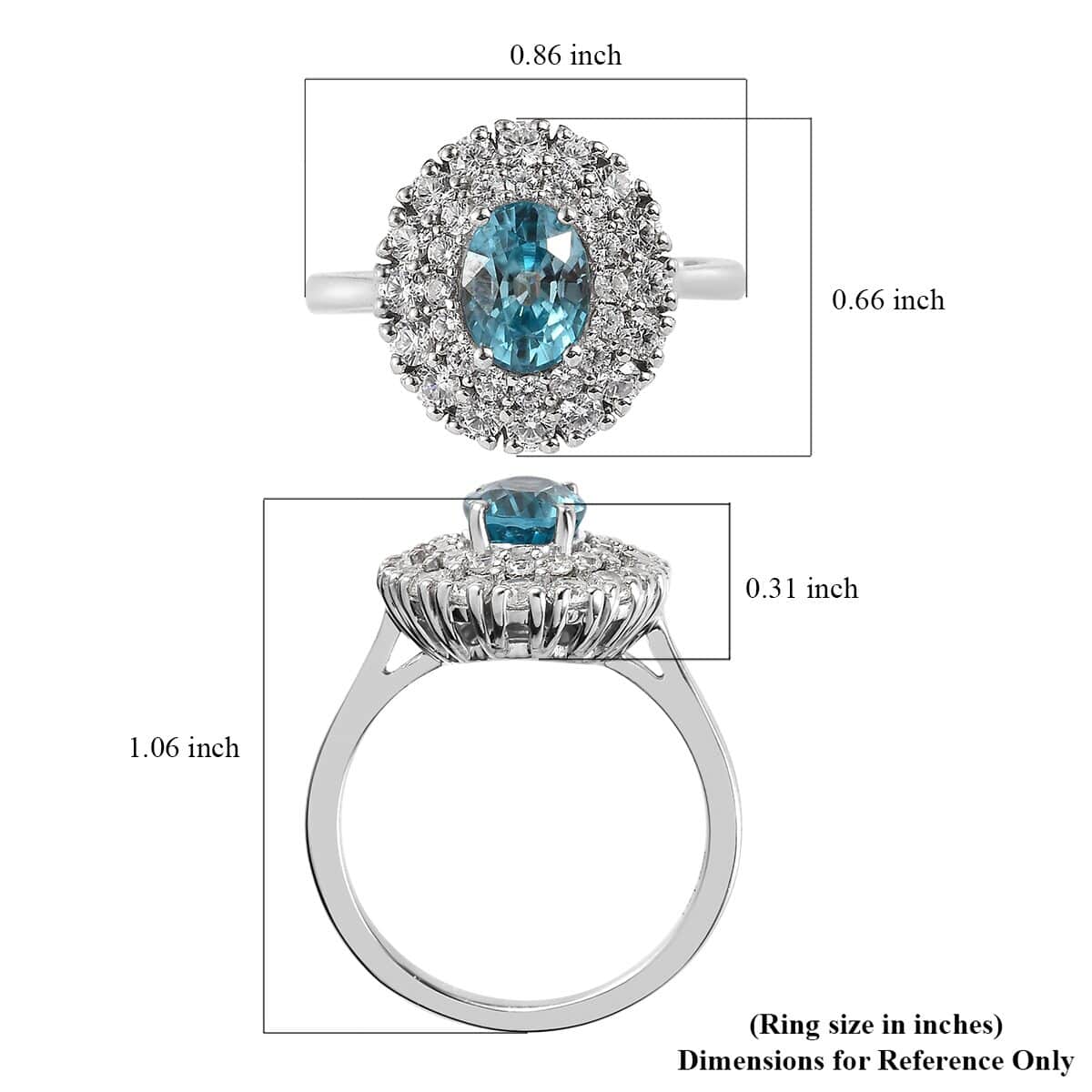 Premium Cambodian Blue Zircon and Natural White Zircon Double Halo Ring in Platinum Over Sterling Silver 3.40 ctw image number 5