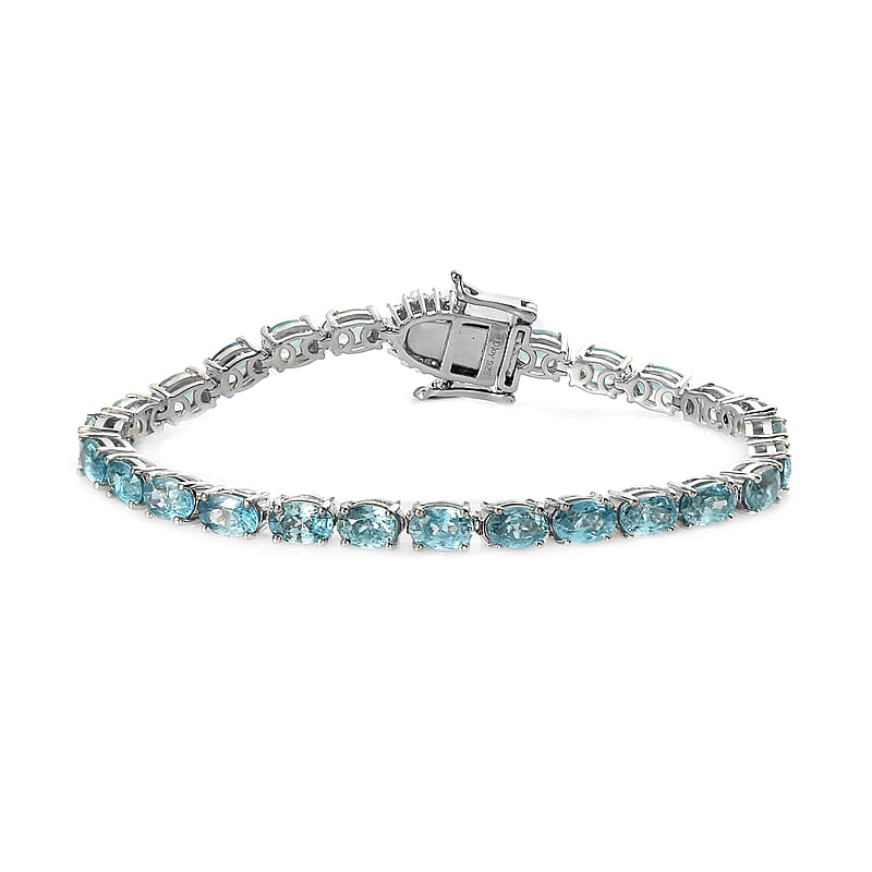 Premium Cambodian Blue Zircon and Moissanite Bracelet in Platinum Over Sterling Silver (6.50 In) 20.50 ctw