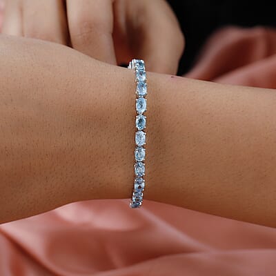 Premium Cambodian Blue Zircon and Moissanite Bracelet in Platinum Over Sterling Silver (6.50 In) 20.50 ctw