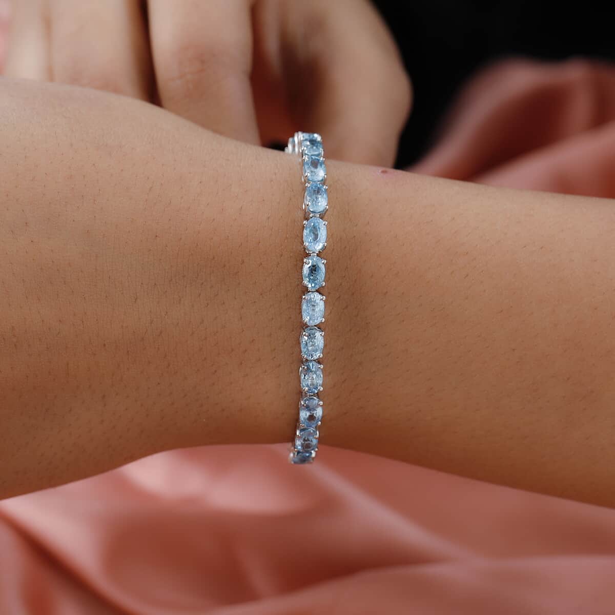Premium Cambodian Blue Zircon and Moissanite Bracelet in Platinum Over Sterling Silver (6.50 In) 9.40 Grams 20.50 ctw image number 2