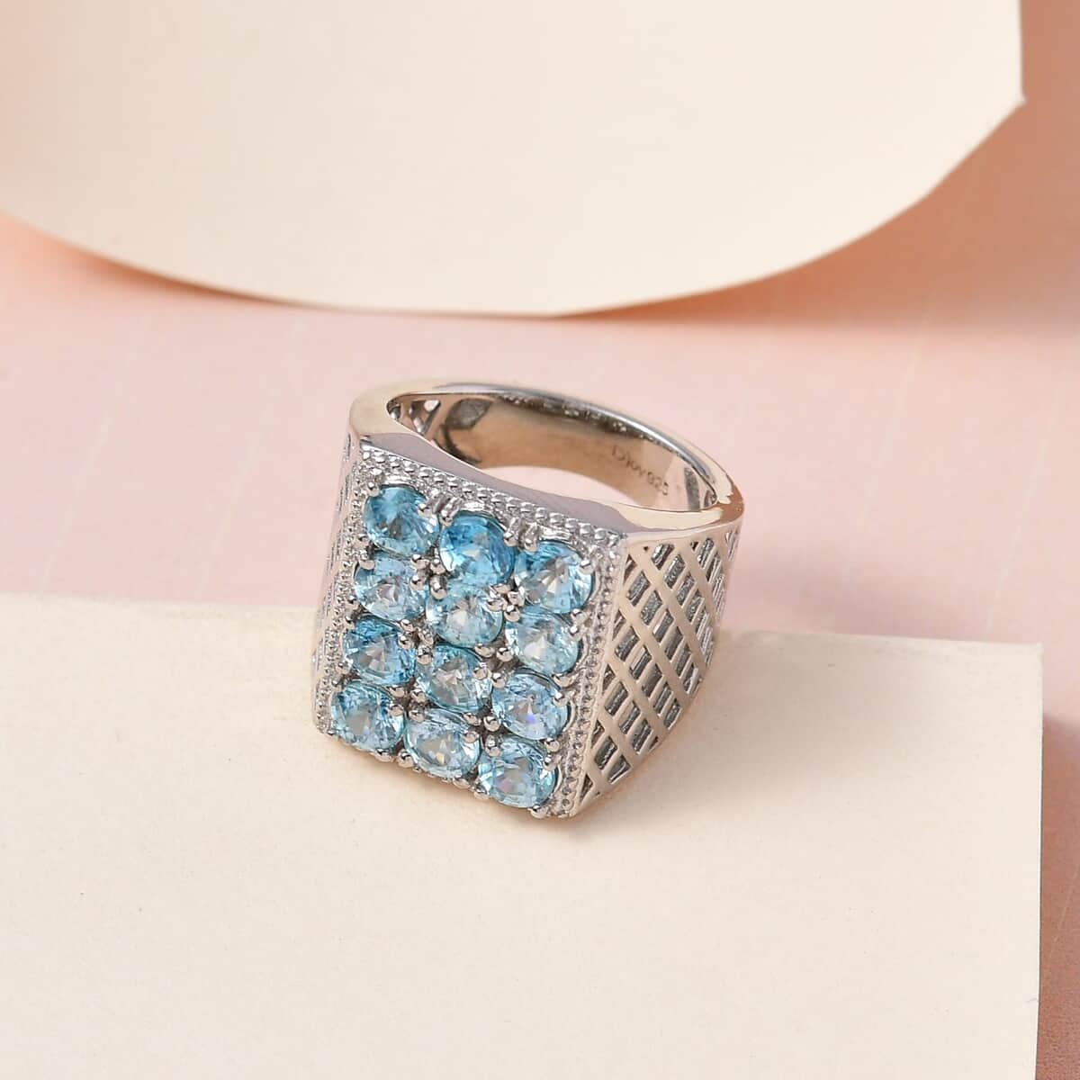 Premium Cambodian Blue Zircon Ring in Platinum Over Sterling Silver (Size 10.0) 5.00 ctw image number 1