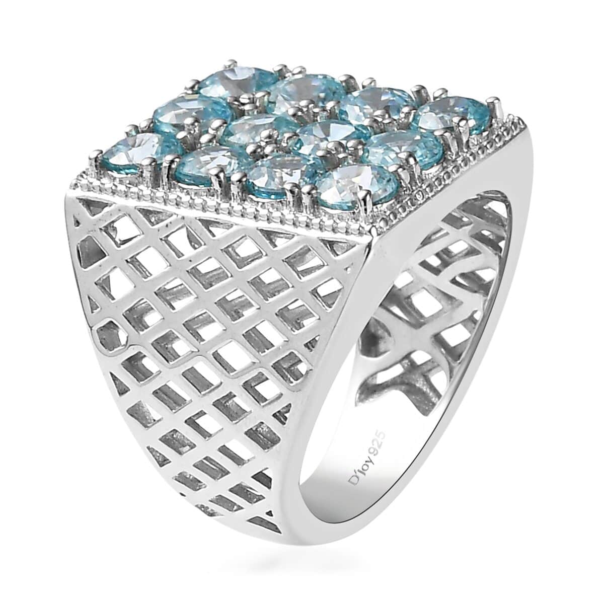 Premium Cambodian Blue Zircon Ring in Platinum Over Sterling Silver (Size 10.0) 5.00 ctw image number 3