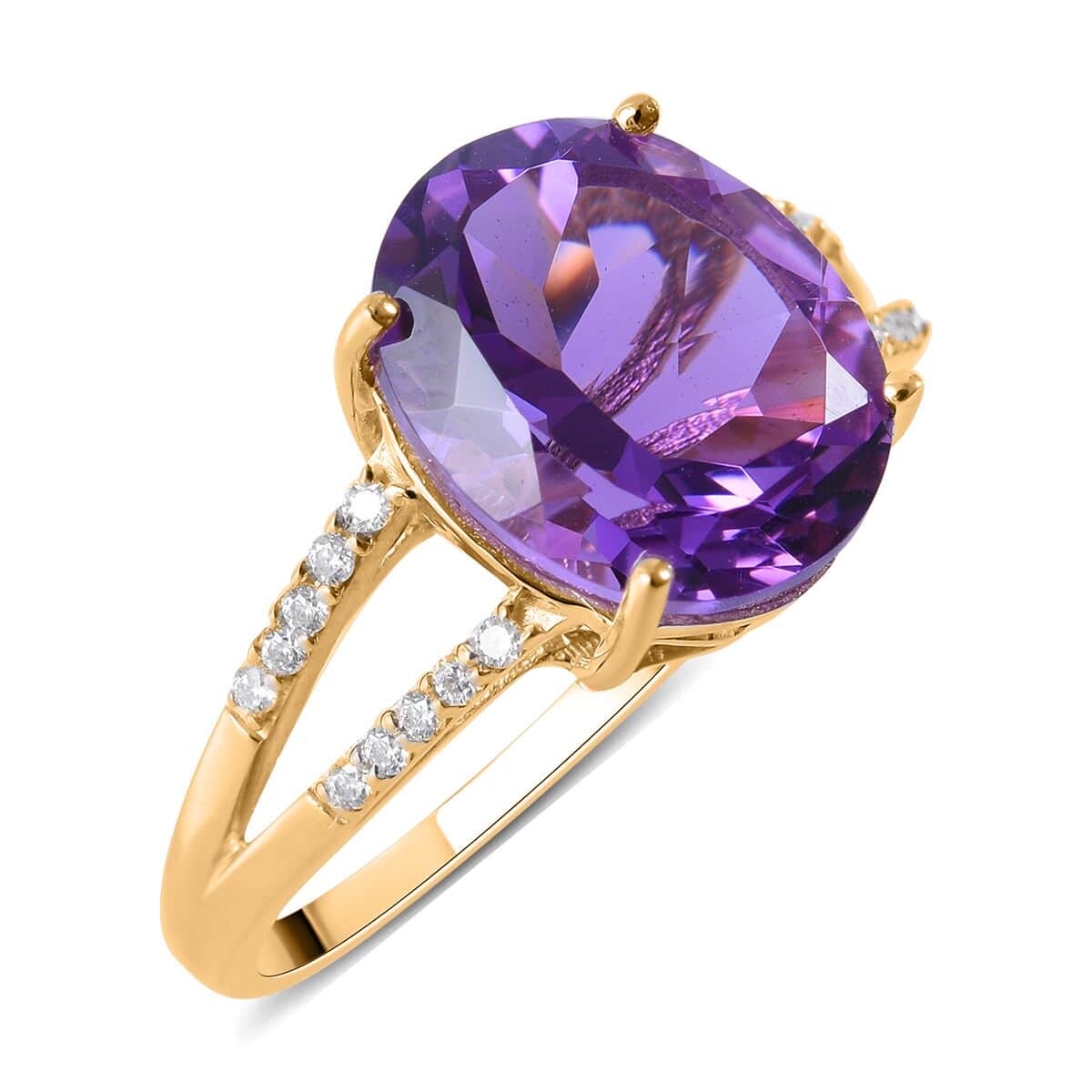 LUXORO 10K Yellow Gold Premium Uruguayan Amethyst and Moissanite Split Shank Ring 2.30 Grams 4.60 ctw image number 0