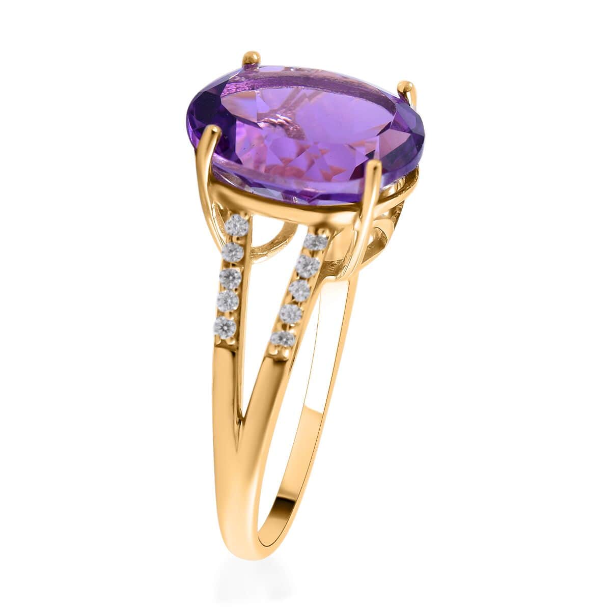 LUXORO 10K Yellow Gold Premium Uruguayan Amethyst and Moissanite Split Shank Ring 2.30 Grams 4.60 ctw image number 2