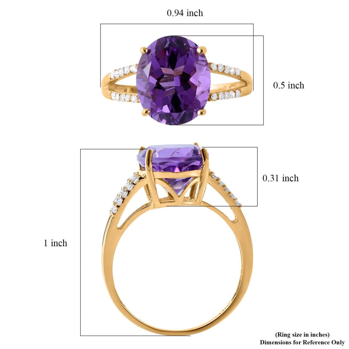 Luxoro 10K Yellow Gold Premium Uruguayan Amethyst and Moissanite Split Shank Ring (Size 10.0) 4.60 ctw image number 4