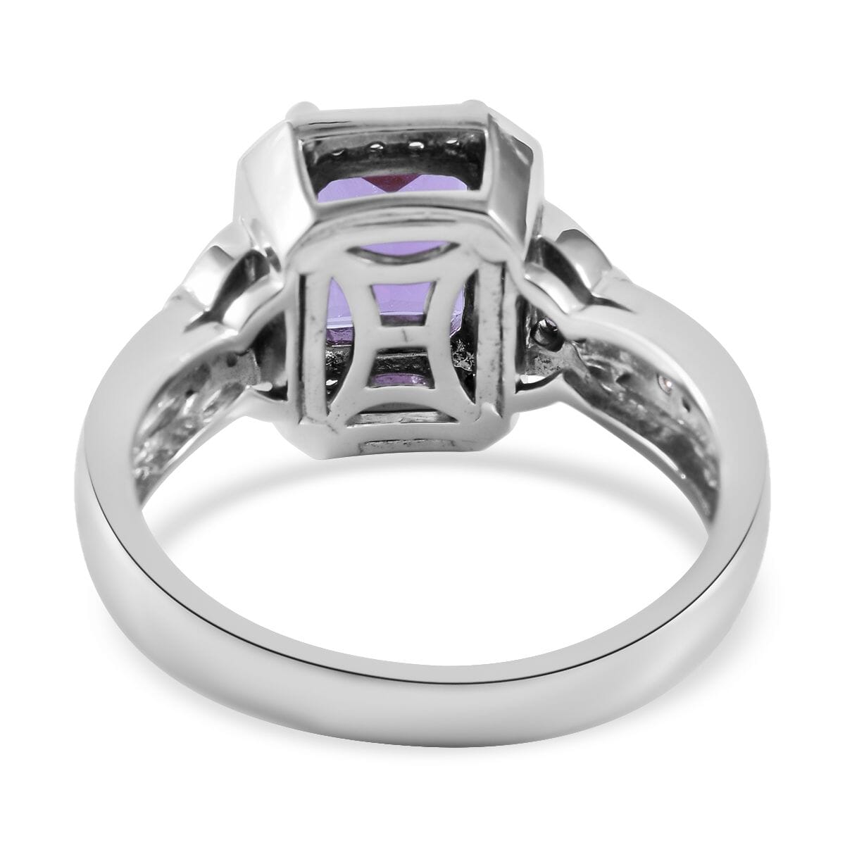 Uruguayan Amethyst and Natural White Zircon Halo Ring in Platinum Over Sterling Silver 2.00 ctw image number 3