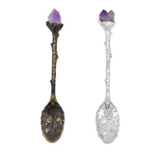 2pcs Hand Carved Natural Amethyst Deco Set in Silvertone & Bronze (4.33 )