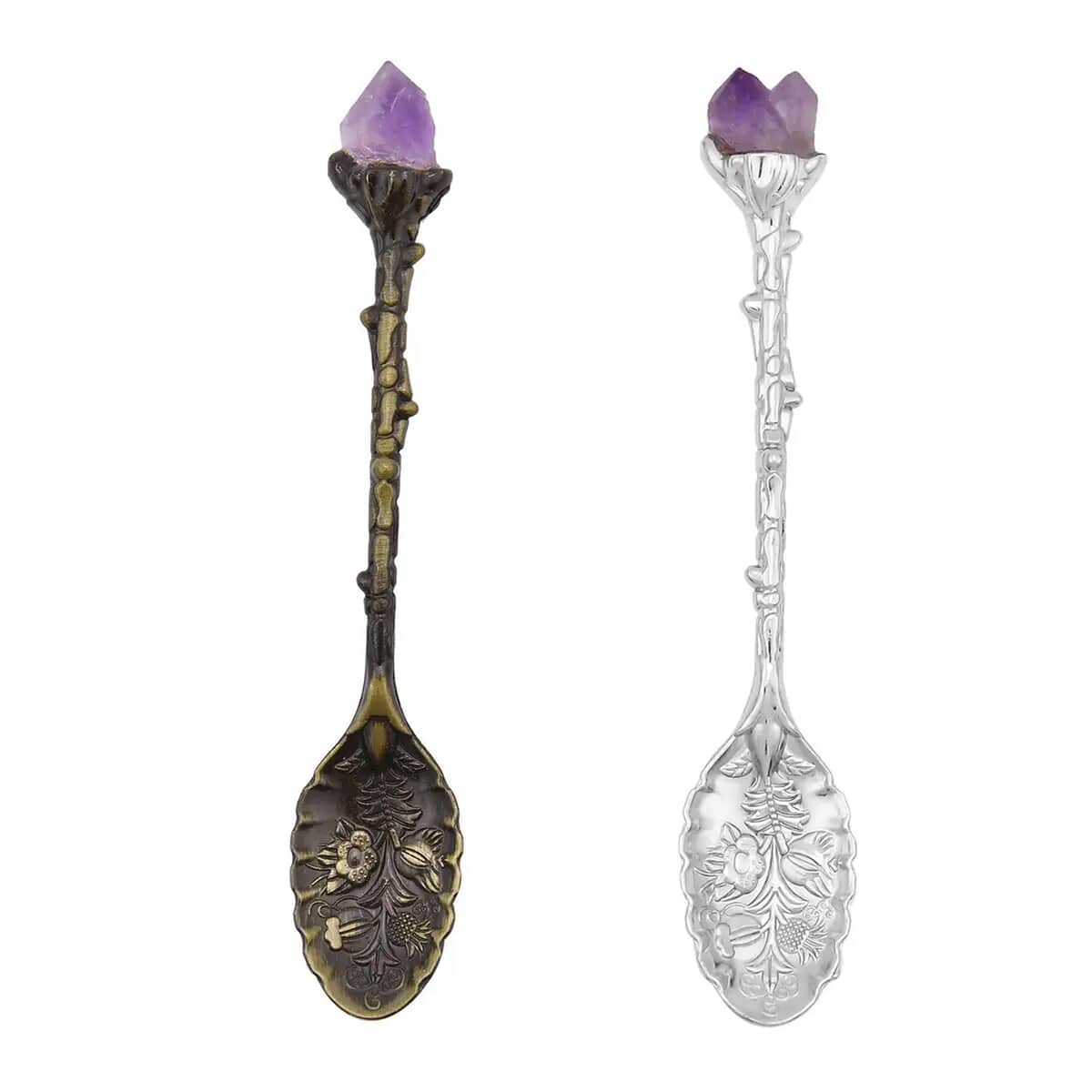 Buy 2pcs Hand Carved Natural Amethyst Deco Set in Silvertone & Bronze ...