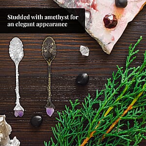 2pcs Hand Carved Natural Amethyst Deco Set in Silvertone & Bronze (4.33 )