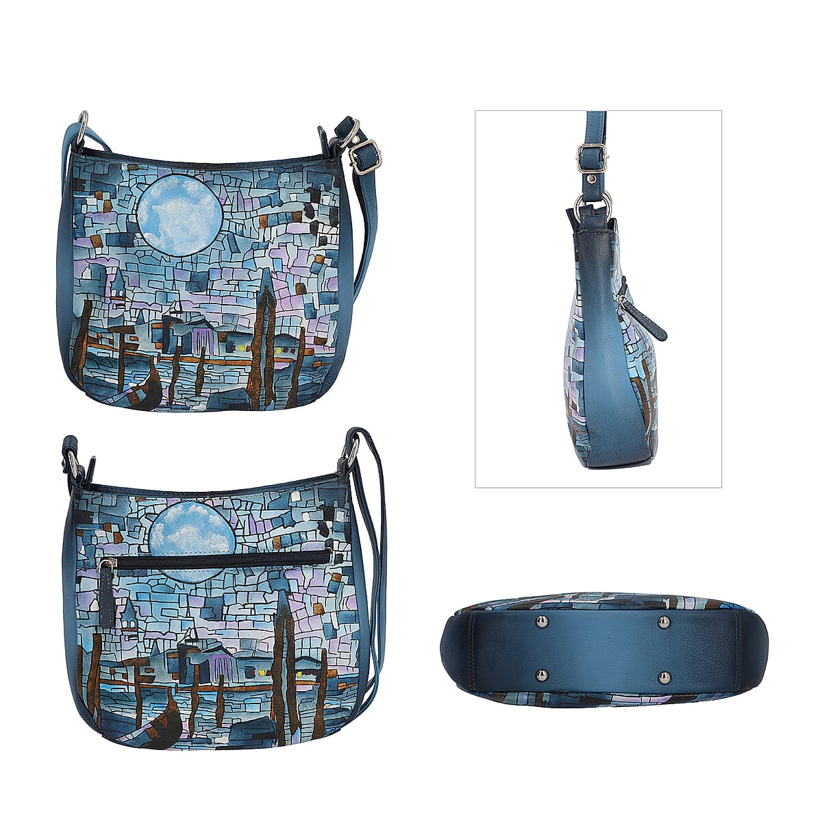 SUKRITI 100% Genuine Leather Ladies Crossbody Bag with pouch, Brand : Sukriti, Theme: Landscape Mosaic Tiffany  Color : Light Blue,  Size: 10.24 L x 2.36 W x 9.45 H inches image number 3