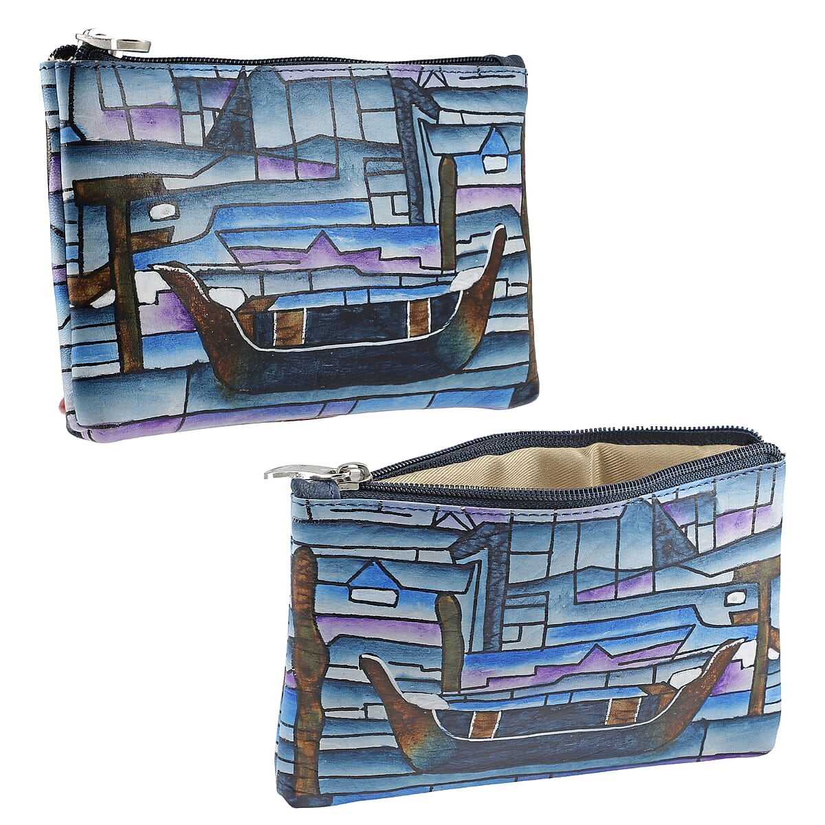 SUKRITI 100% Genuine Leather Ladies Crossbody Bag with pouch, Brand : Sukriti, Theme: Landscape Mosaic Tiffany  Color : Light Blue,  Size: 10.24 L x 2.36 W x 9.45 H inches image number 6