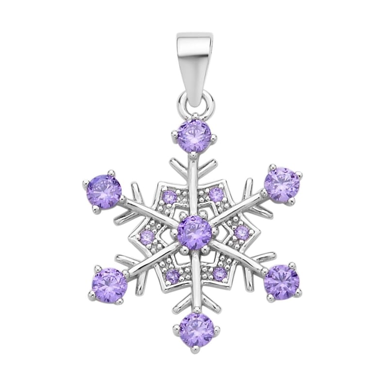 Simulated Purple Diamond Snowflake Pendant in Rhodium Over Sterling Silver