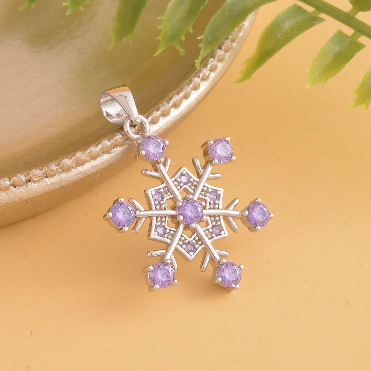 Simulated Purple Diamond Snowflake Pendant in Rhodium Over Sterling Silver image number 1