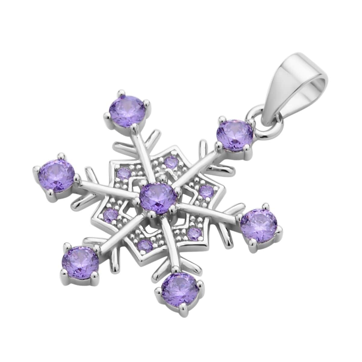 Simulated Purple Diamond Snowflake Pendant in Rhodium Over Sterling Silver image number 2