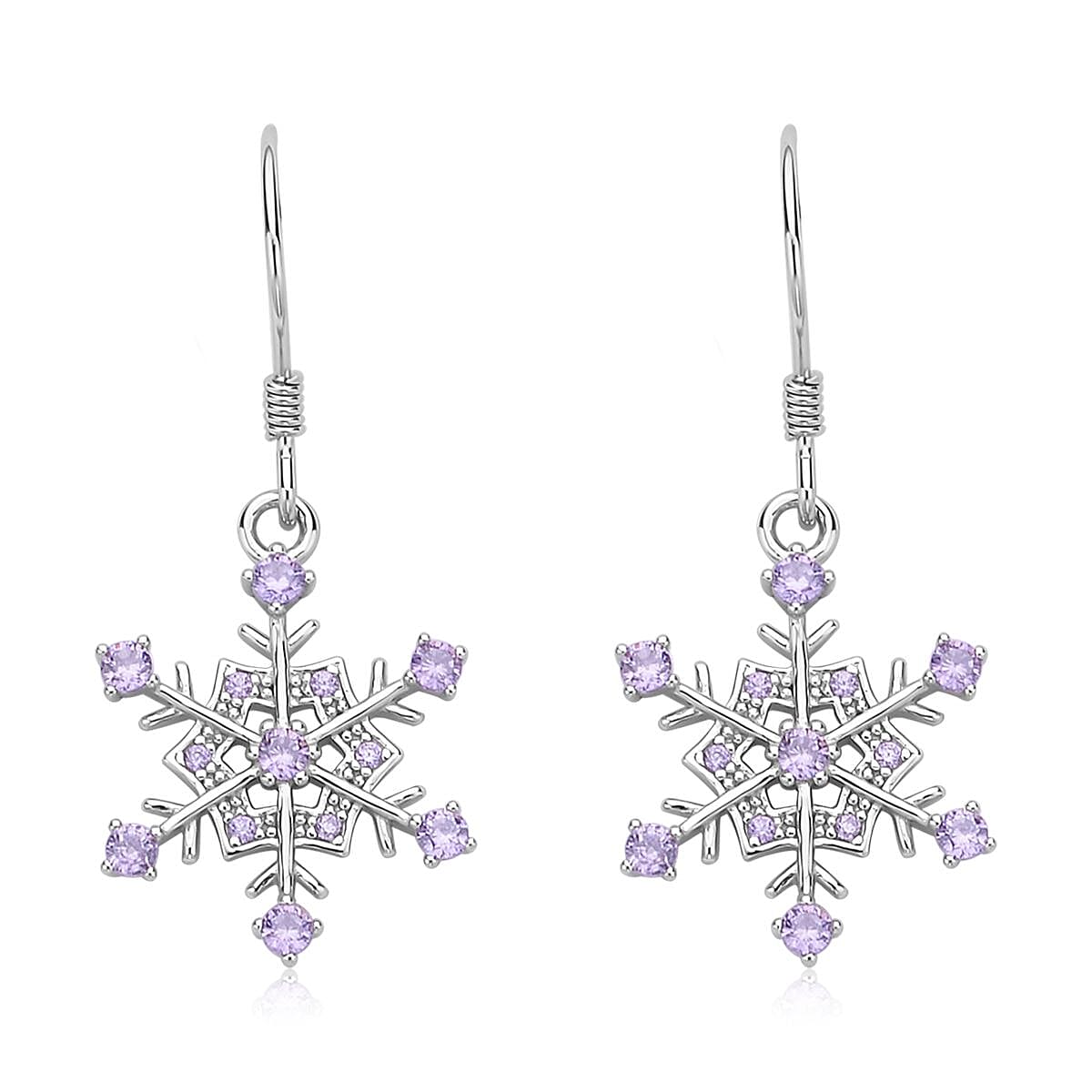 Simulated Purple Diamond Snowflake Earrings in Rhodium Over Sterling Silver