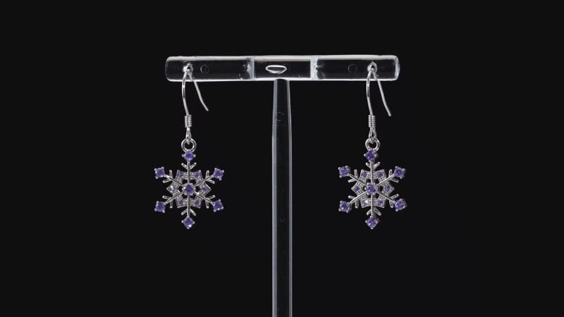 Simulated Purple Diamond Snowflake Earrings in Rhodium Over Sterling Silver