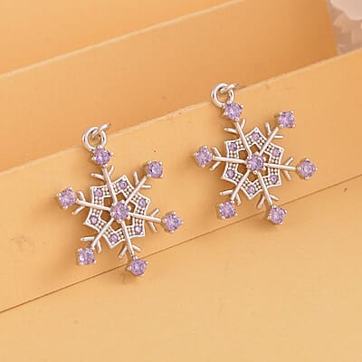 Simulated Purple Diamond Snowflake Earrings in Rhodium Over Sterling Silver