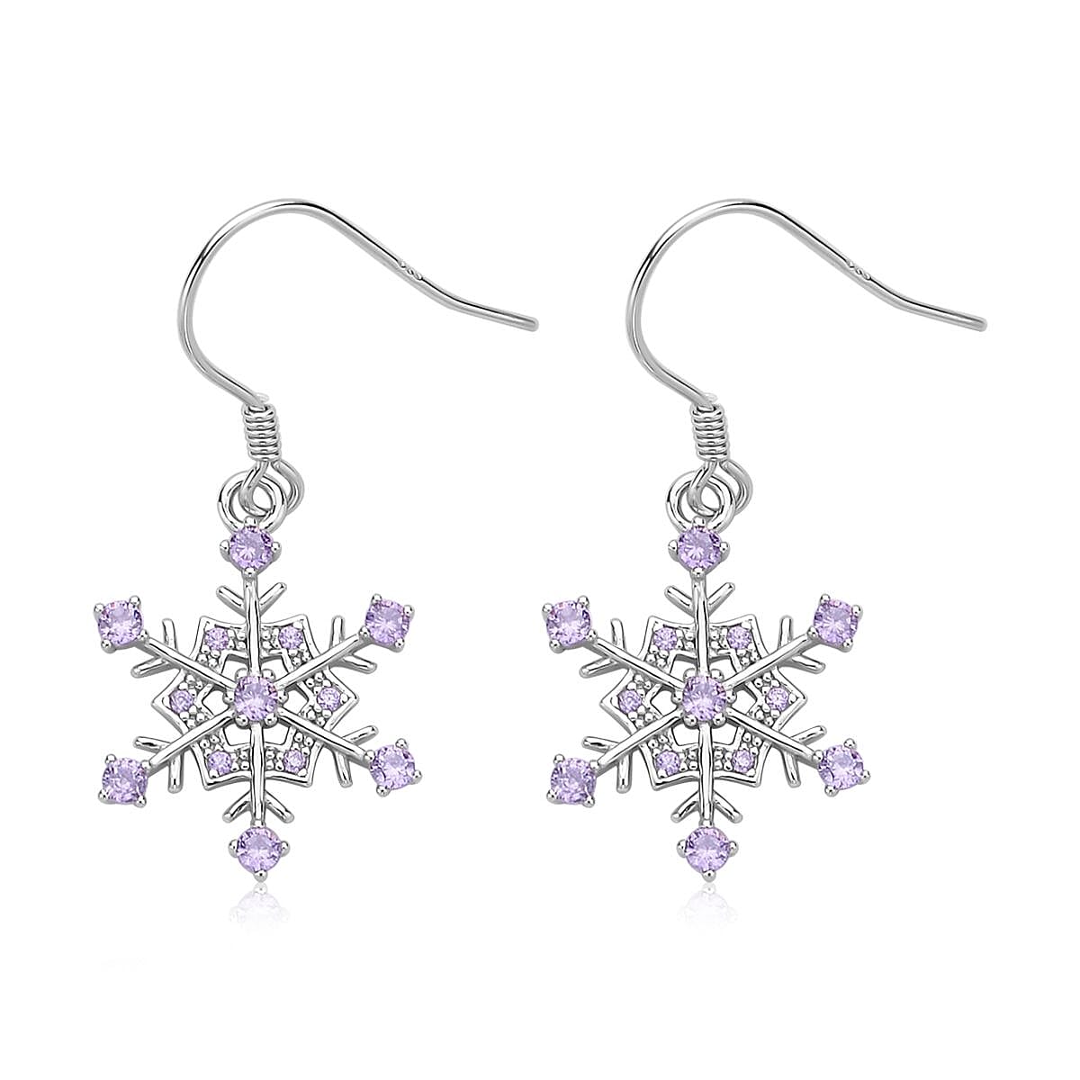Simulated Purple Diamond Snowflake Earrings in Rhodium Over Sterling Silver