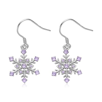 Simulated Purple Diamond Snowflake Earrings in Rhodium Over Sterling Silver