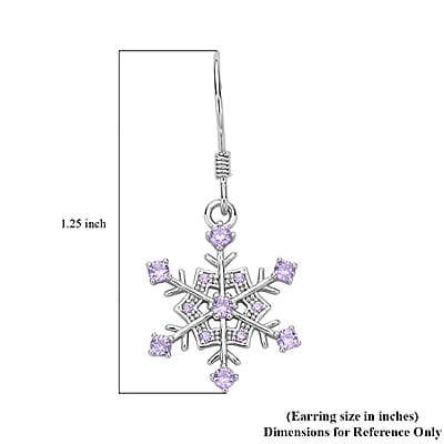 Simulated Purple Diamond Snowflake Earrings in Rhodium Over Sterling Silver