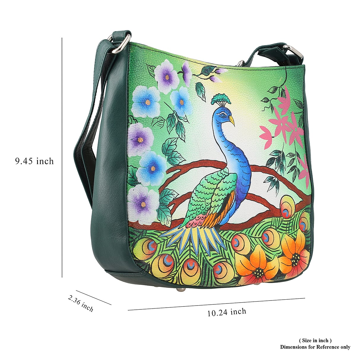 Sukriti Green Peacock Mosaic Pattern Genuine Leather Crossbody Bag with Pouch, Essential Minimalist Crossbody Bag, Utility Zipper Crossbody Bag, Classic Shoulder Bag image number 8