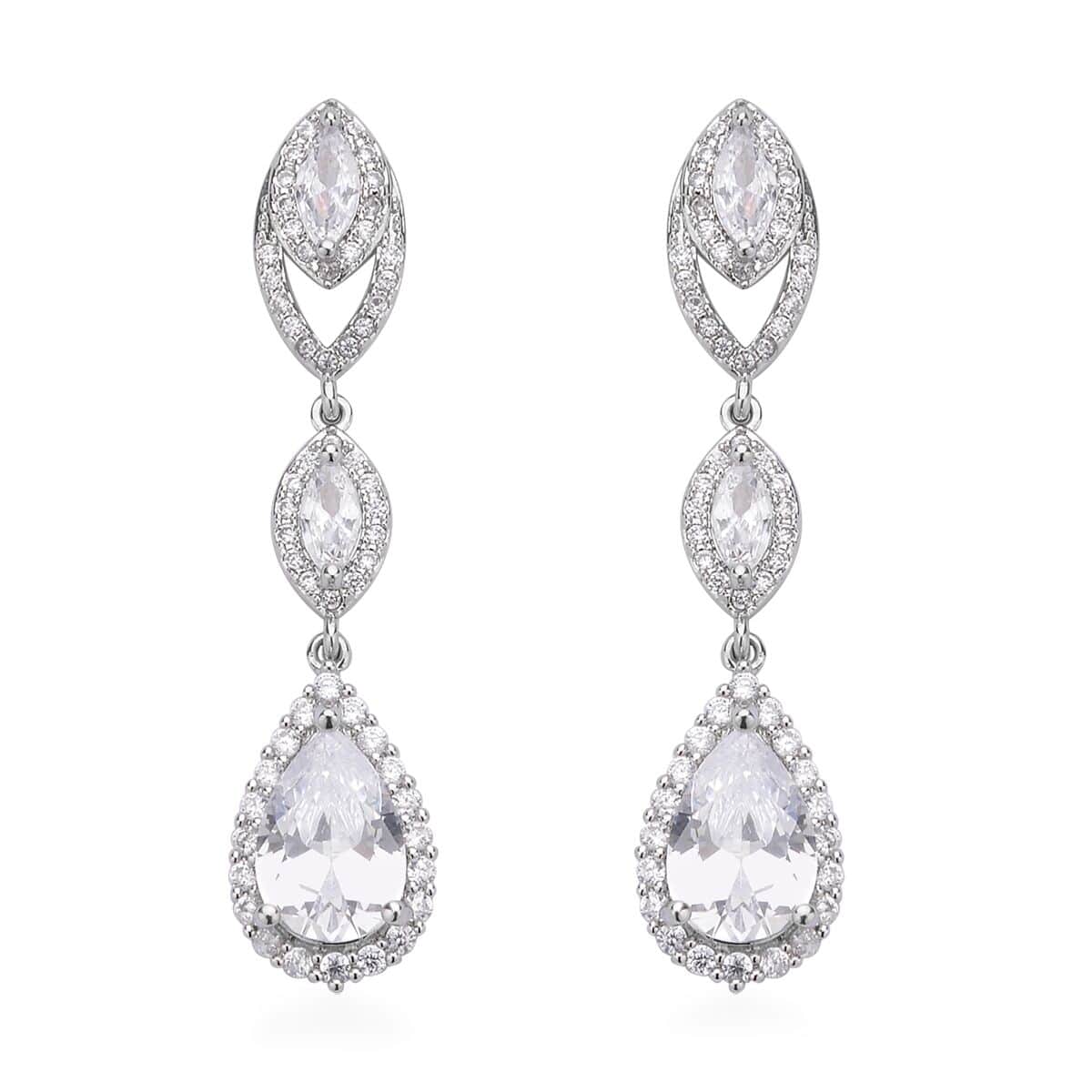 Simulated Diamond Dangle Earrings in Silvertone and Stainless Steel 5.10 ctw , Tarnish-Free, Waterproof, Sweat Proof Jewelry image number 0