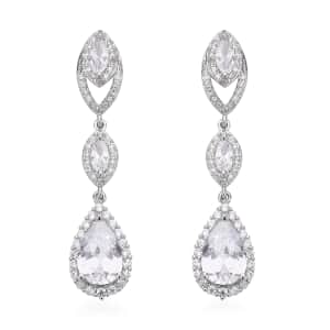 Simulated Diamond Dangle Earrings in Silvertone and Stainless Steel 5.10 ctw , Tarnish-Free, Waterproof, Sweat Proof Jewelry