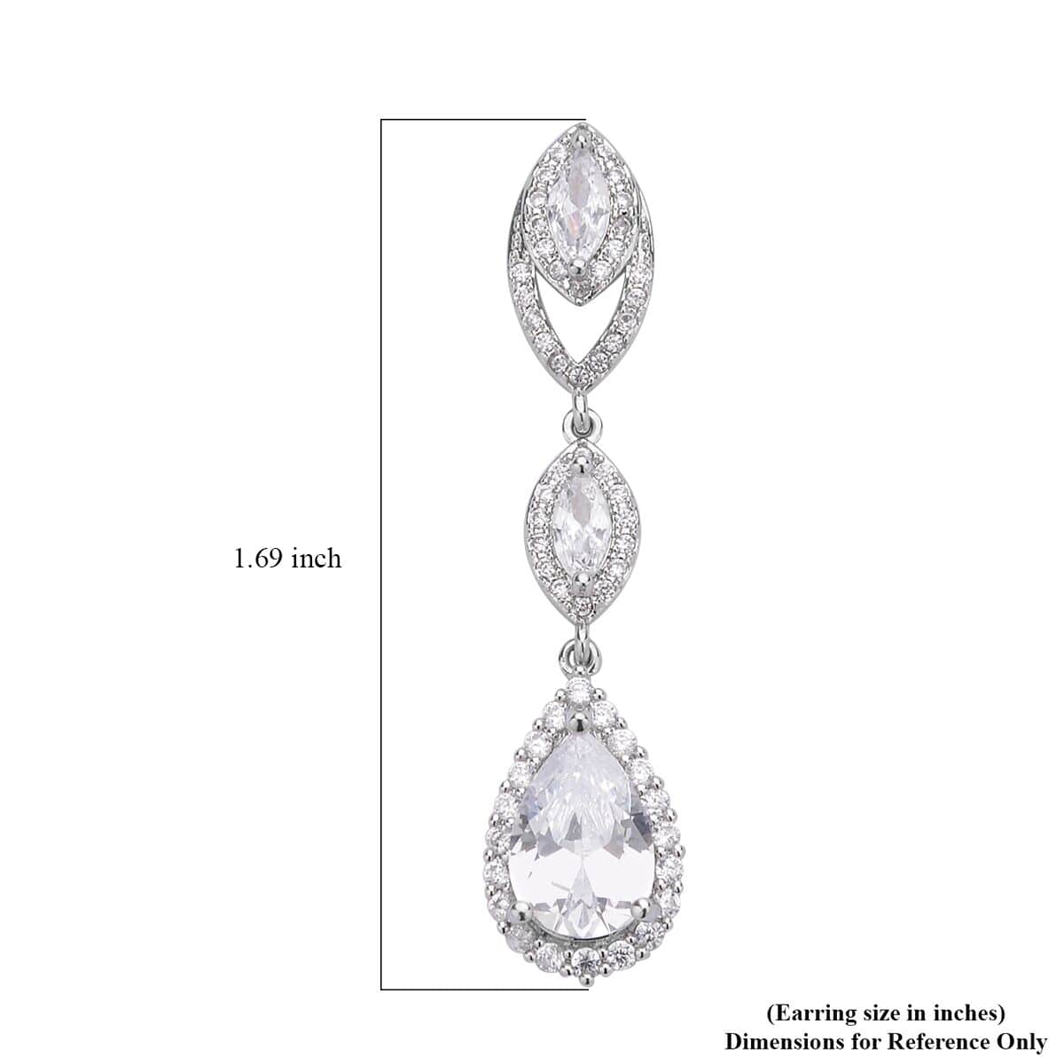 Simulated Diamond Dangle Earrings in Silvertone and Stainless Steel 5.10 ctw , Tarnish-Free, Waterproof, Sweat Proof Jewelry image number 3