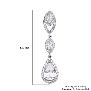 Simulated Diamond Dangle Earrings in Silvertone and Stainless Steel 5.10 ctw , Tarnish-Free, Waterproof, Sweat Proof Jewelry