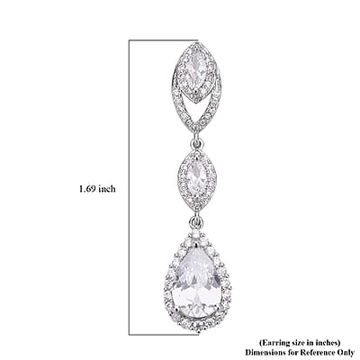 Simulated Diamond Dangle Earrings in Silvertone and Stainless Steel 5.10 ctw , Tarnish-Free, Waterproof, Sweat Proof Jewelry