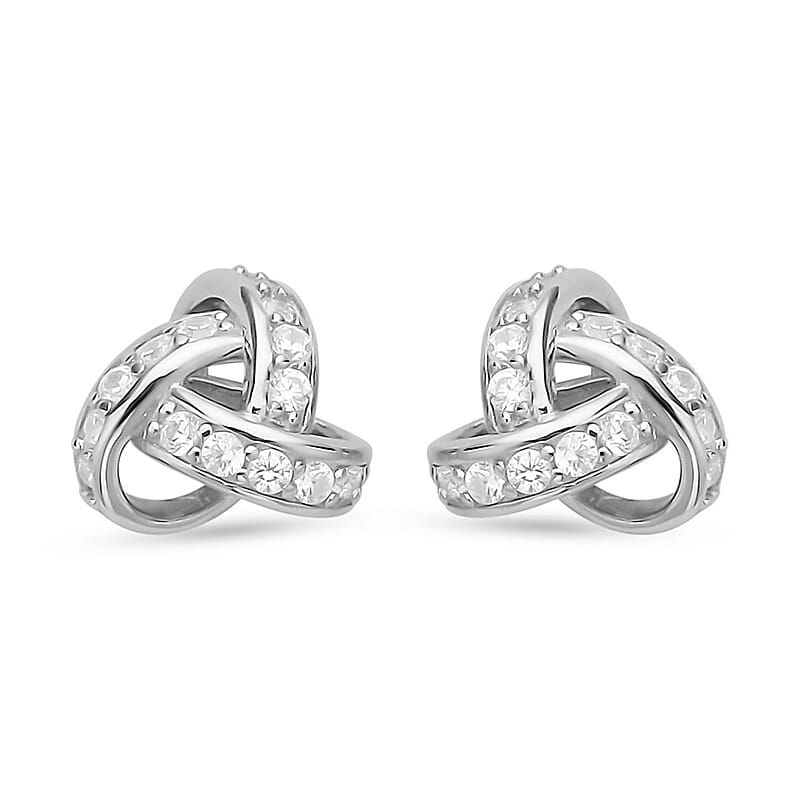 Simulated Diamond Knotted Earrings in Rhodium Over Sterling Silver